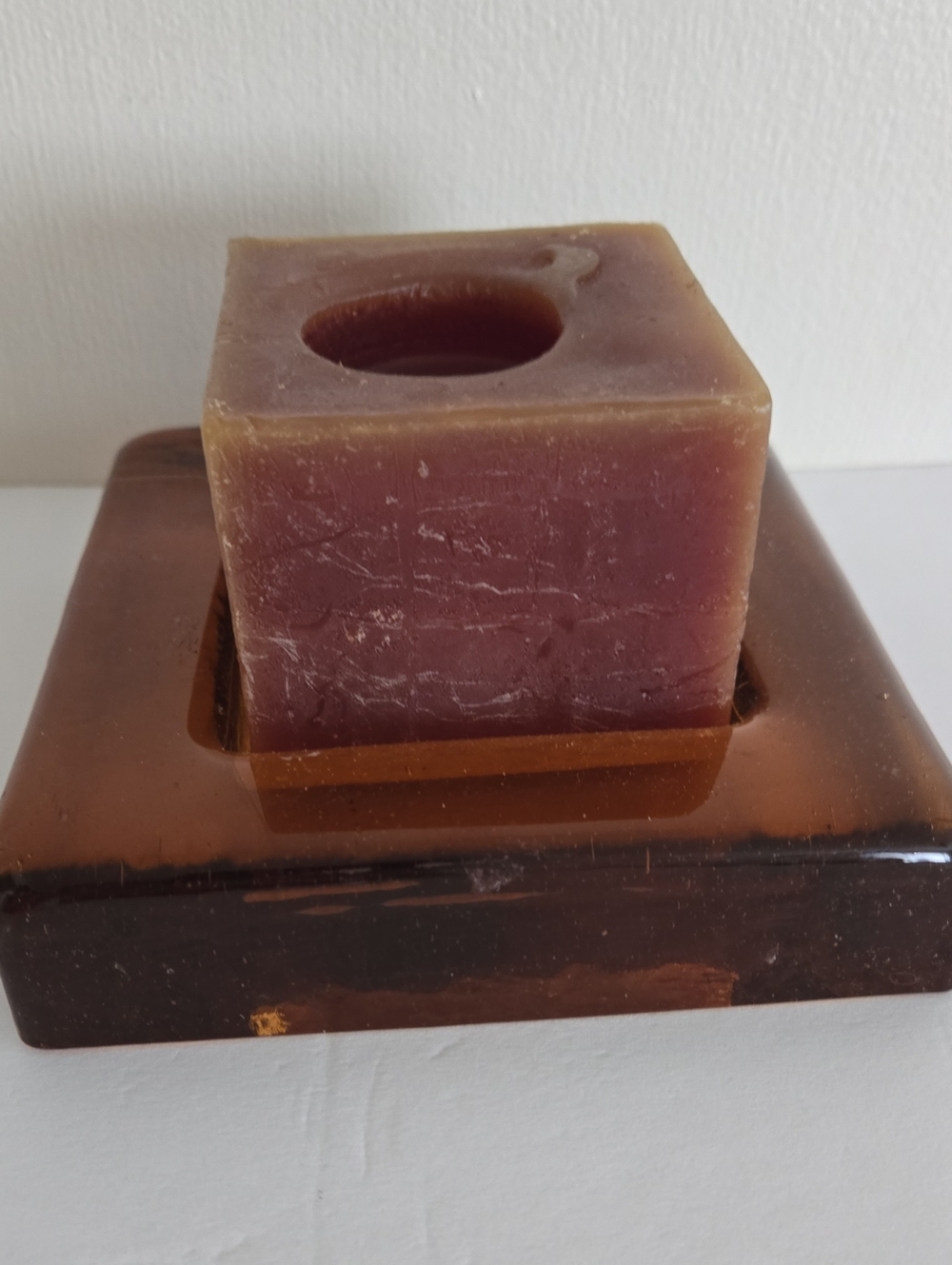 Amber 6" Brown Glass Square Candle Dish